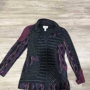 Joseph Ribkoff Mixed Media Zip Jacket Women’s 12 Black Multi Artwear Canada